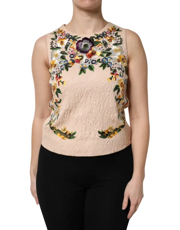 Beige Floral Embroidery Sleeveless Tank Top sold by Lord & Taylor