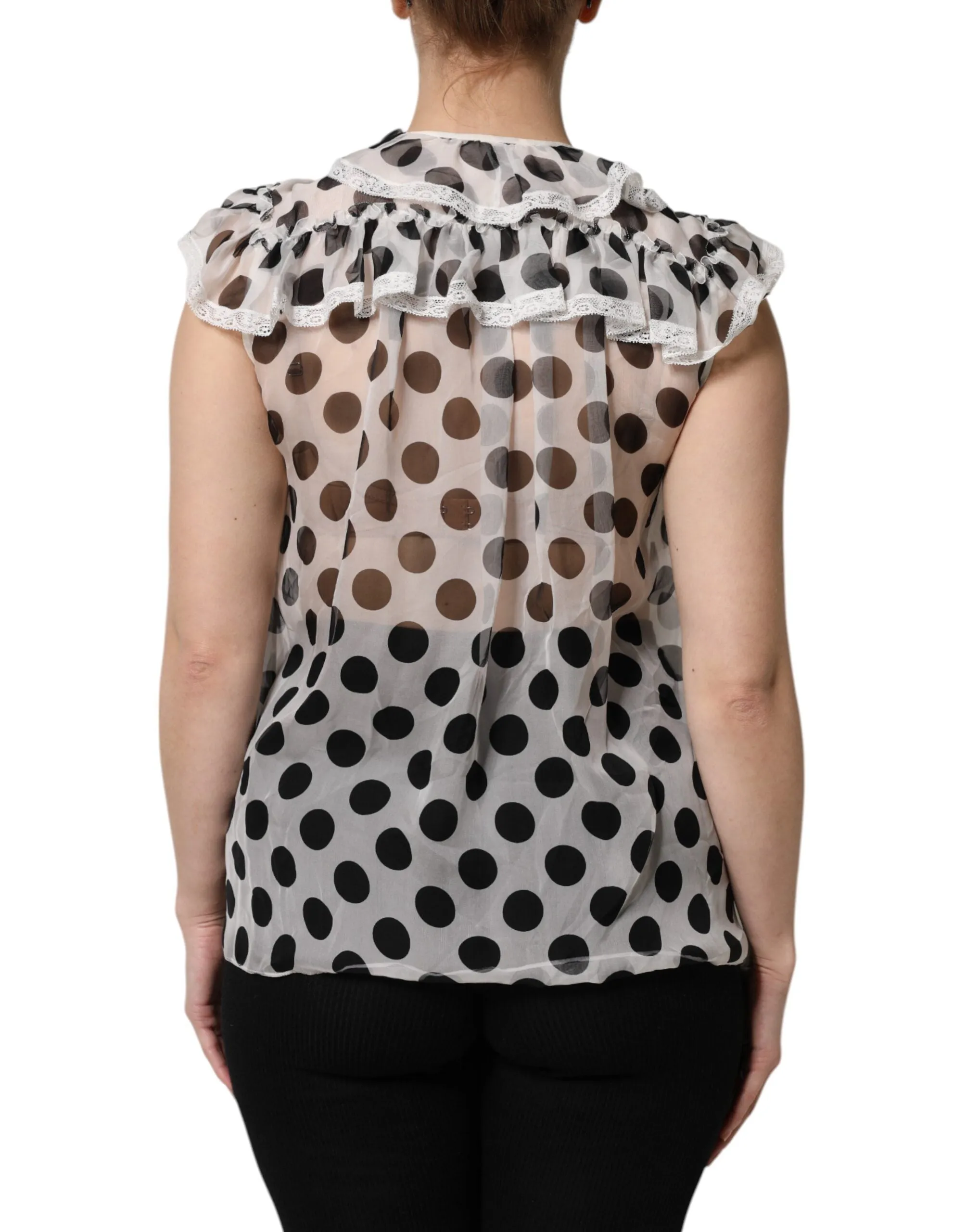 White Black Polka Dot Cotton Sleeveless Top sold by Lord & Taylor product image thumbnail 4