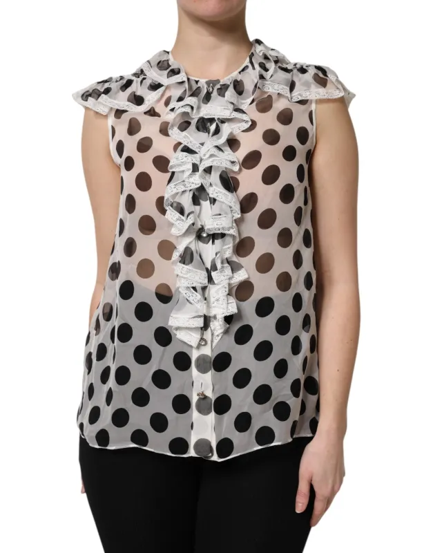 White Black Polka Dot Cotton Sleeveless Top sold by Lord & Taylor