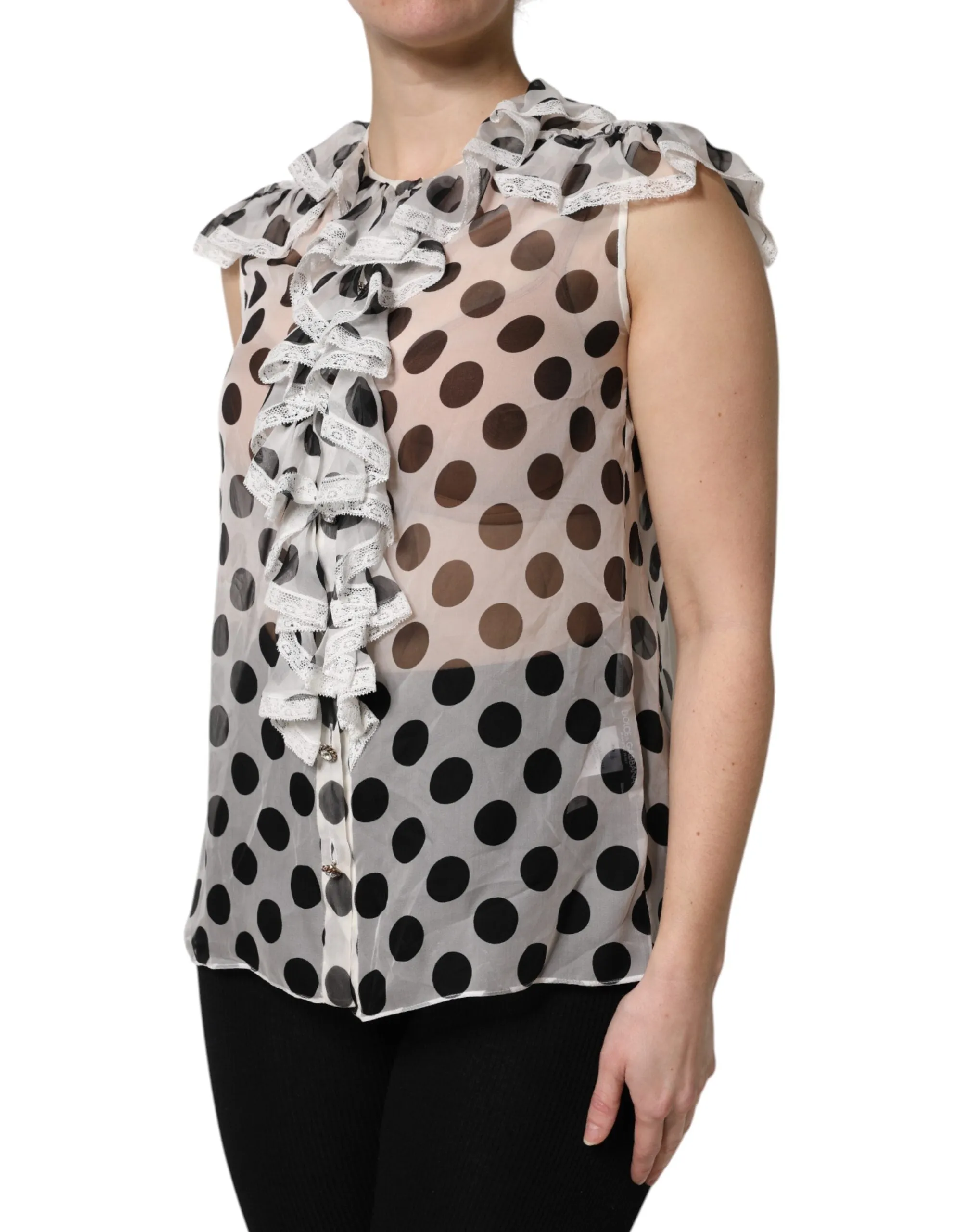 White Black Polka Dot Cotton Sleeveless Top sold by Lord & Taylor product image thumbnail 3