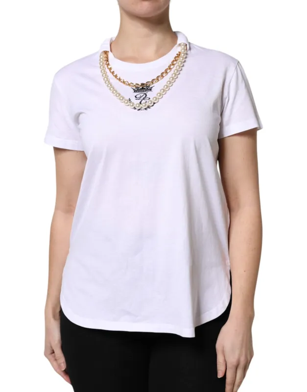 White Chain Pearl Cotton Round Neck T-shirt sold by Lord & Taylor