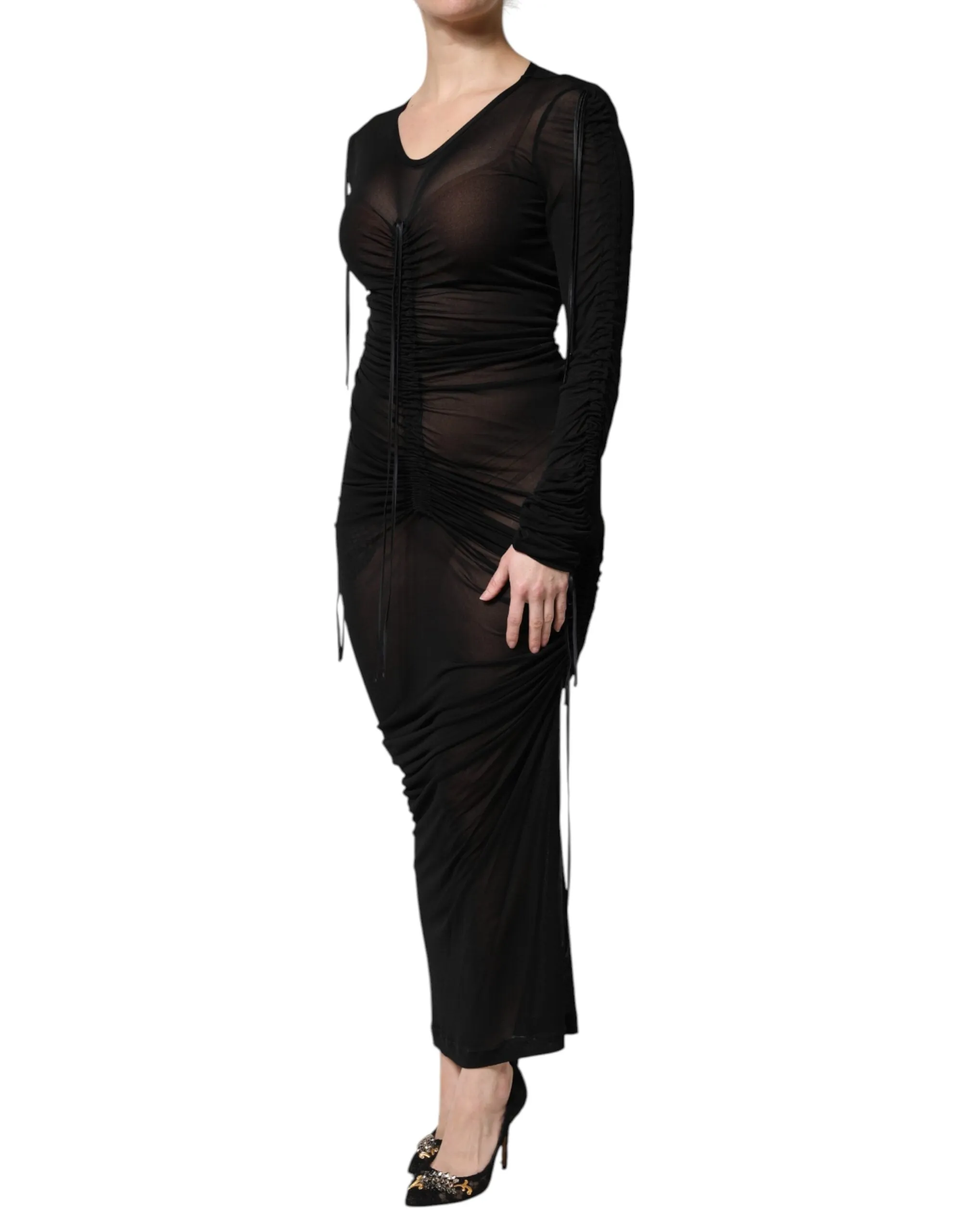 Black Mesh Trim Bodycon Long Sheath Dress sold by Lord & Taylor product image thumbnail 3