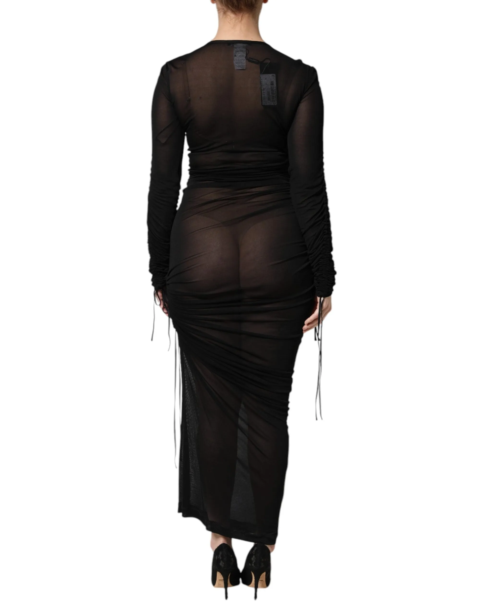 Black Mesh Trim Bodycon Long Sheath Dress sold by Lord & Taylor product image thumbnail 4