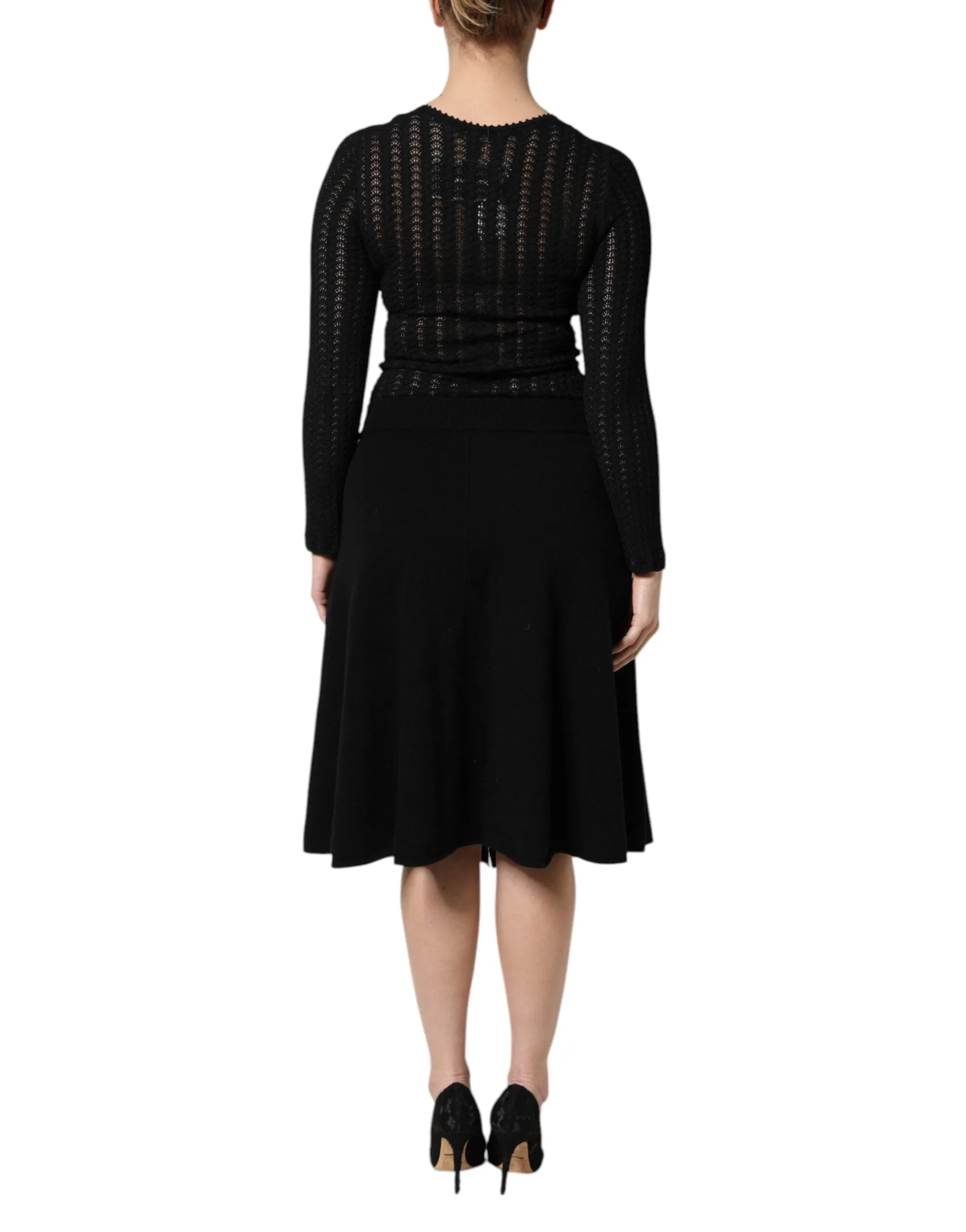 Black Cashmere Long Sleeves A-line Midi Dress sold by Lord & Taylor product image thumbnail 4