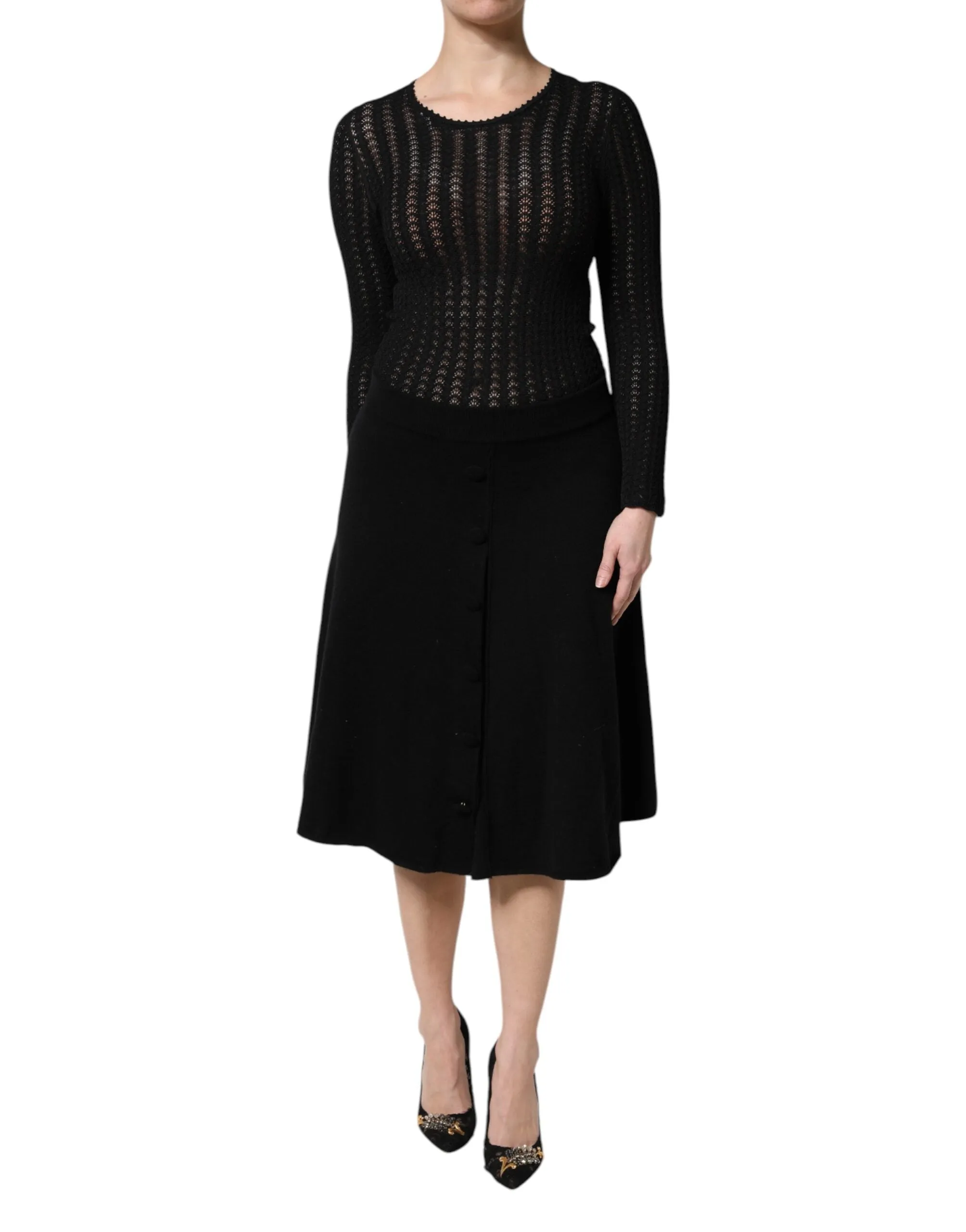 Black Cashmere Long Sleeves A-line Midi Dress sold by Lord & Taylor product image thumbnail 2