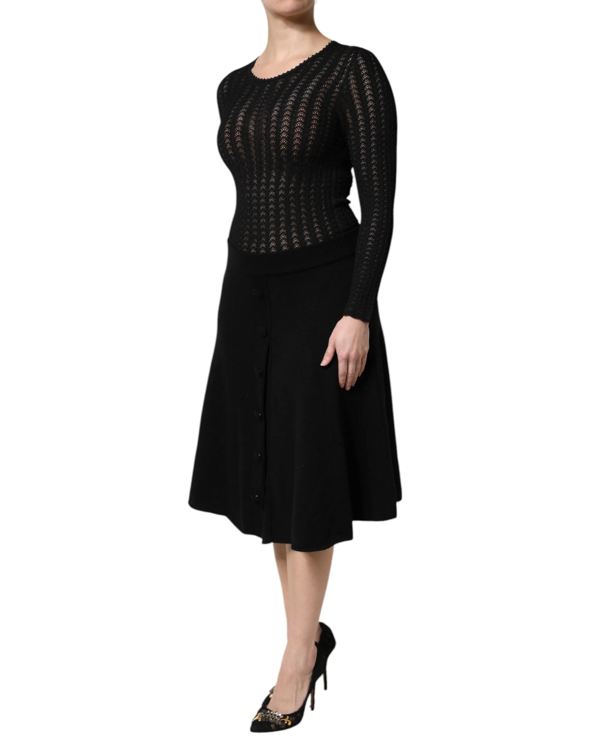 Black Cashmere Long Sleeves A-line Midi Dress sold by Lord & Taylor product image thumbnail 3