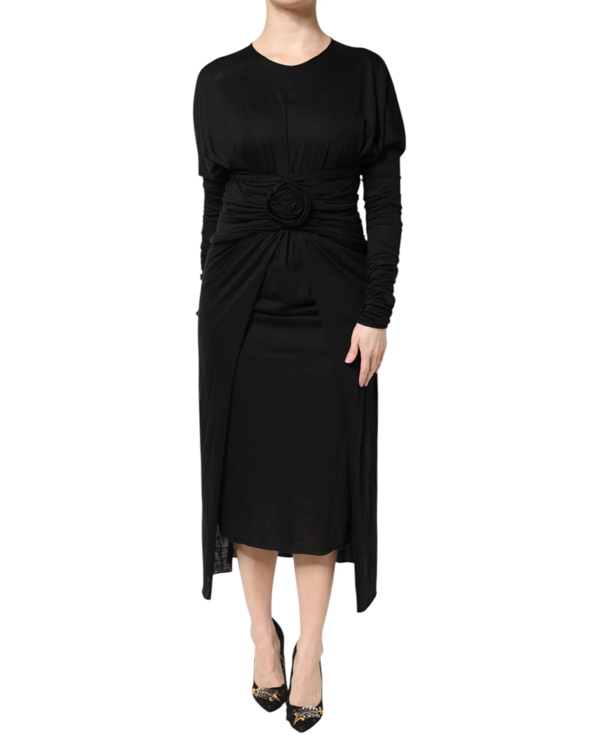 Black Wool Long Sleeves Sheath Midi Dress sold by Lord & Taylor product image thumbnail 2