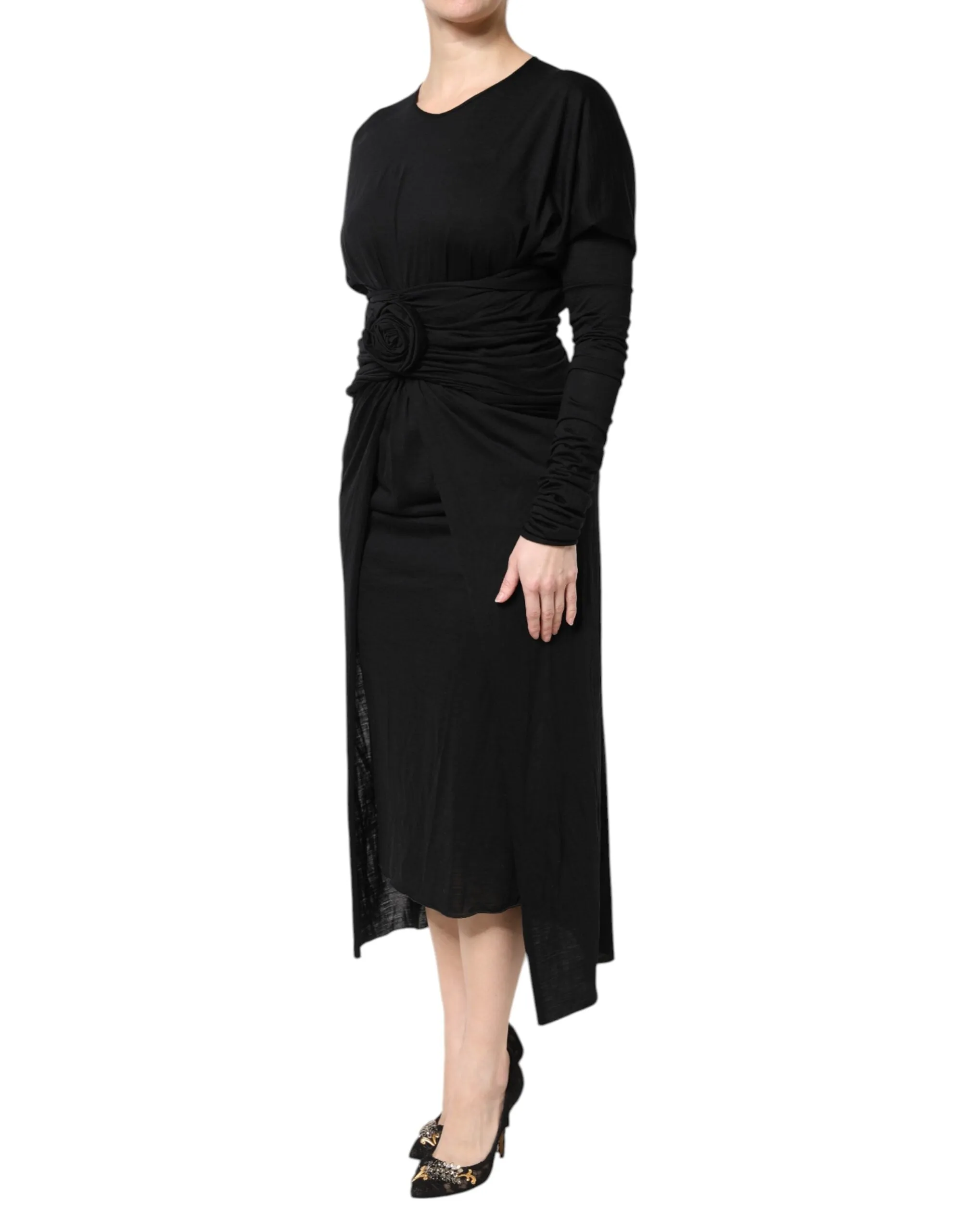 Black Wool Long Sleeves Sheath Midi Dress sold by Lord & Taylor product image thumbnail 3