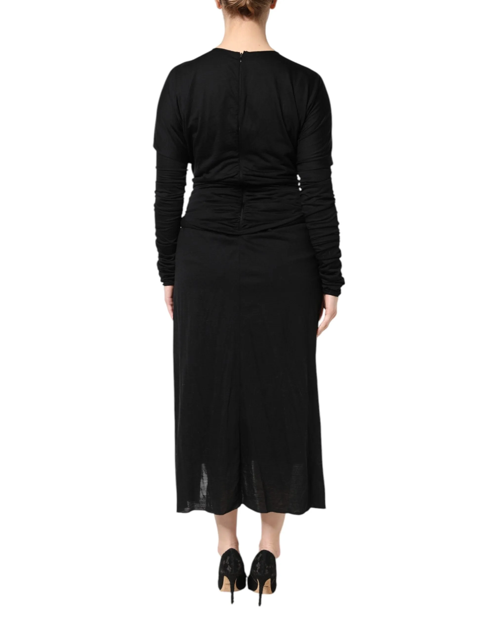Black Wool Long Sleeves Sheath Midi Dress sold by Lord & Taylor product image thumbnail 4