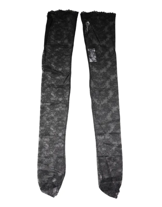 Black Floral Lace Cotton Stretch Stockings Socks sold by Lord & Taylor