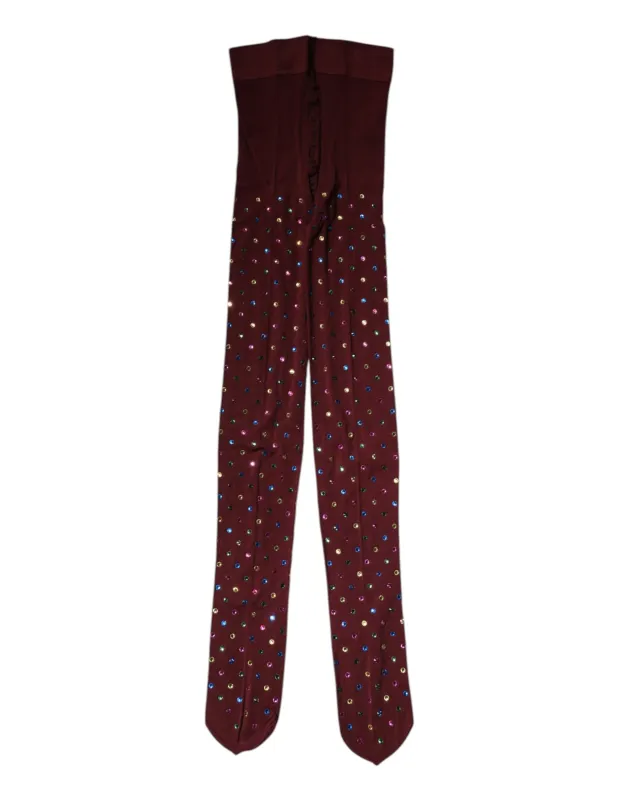 Maroon Nylon Crystal Embellished Pantyhose Tights sold by Lord & Taylor
