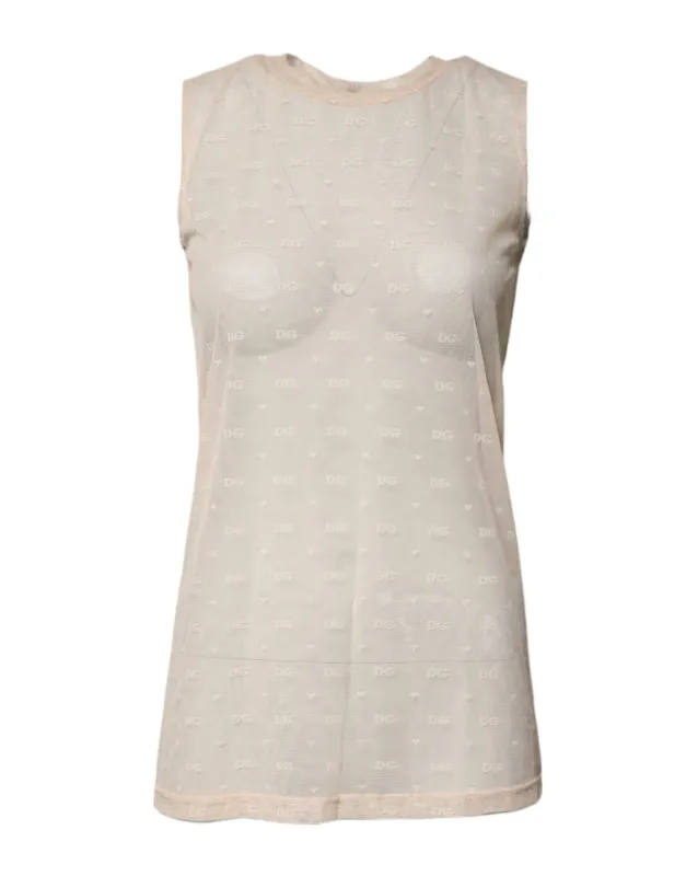 Ivory Nylon Logo See Through Sleeveless Tank Top sold by Lord & Taylor