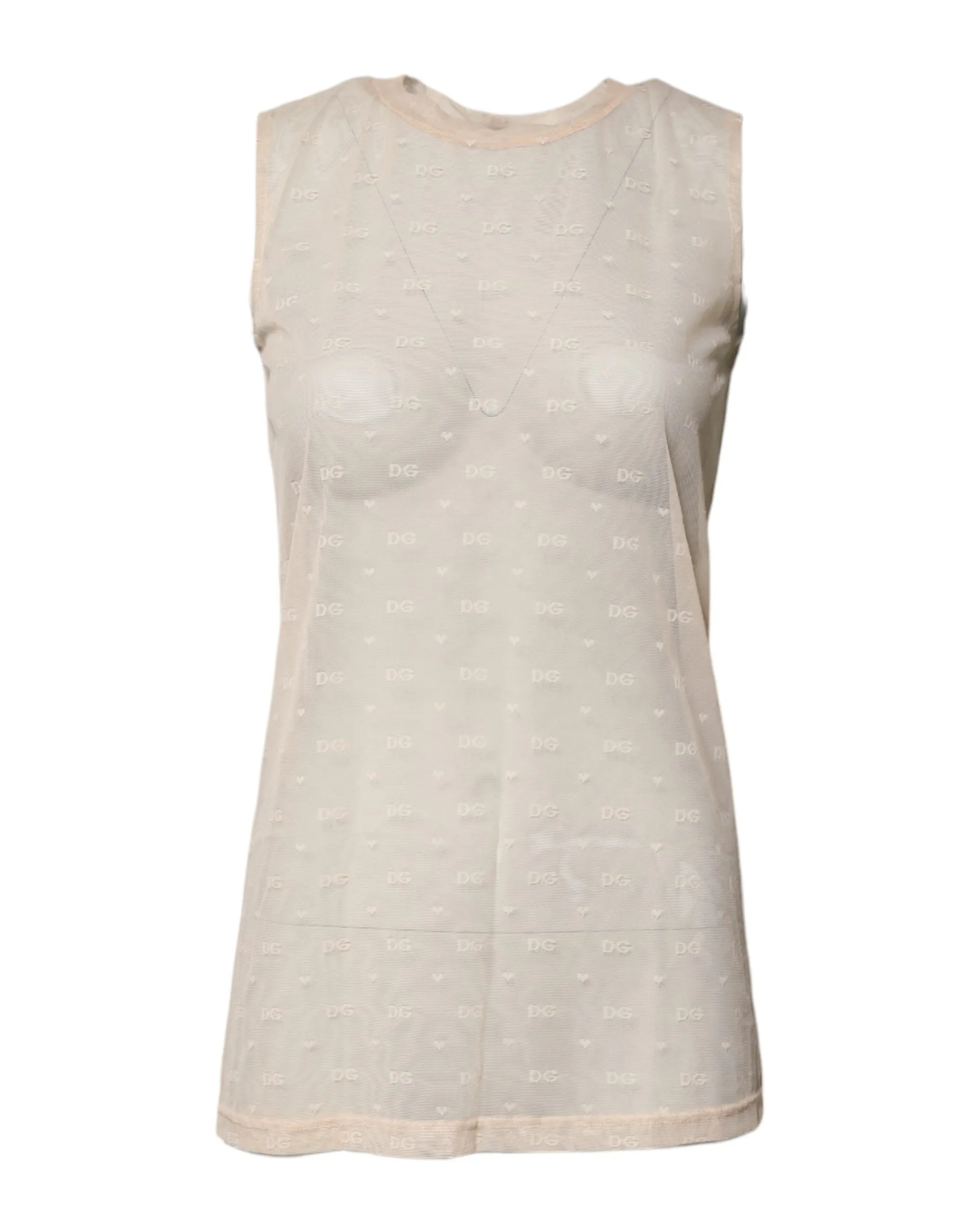 Ivory Nylon Logo See Through Sleeveless Tank Top sold by Lord & Taylor