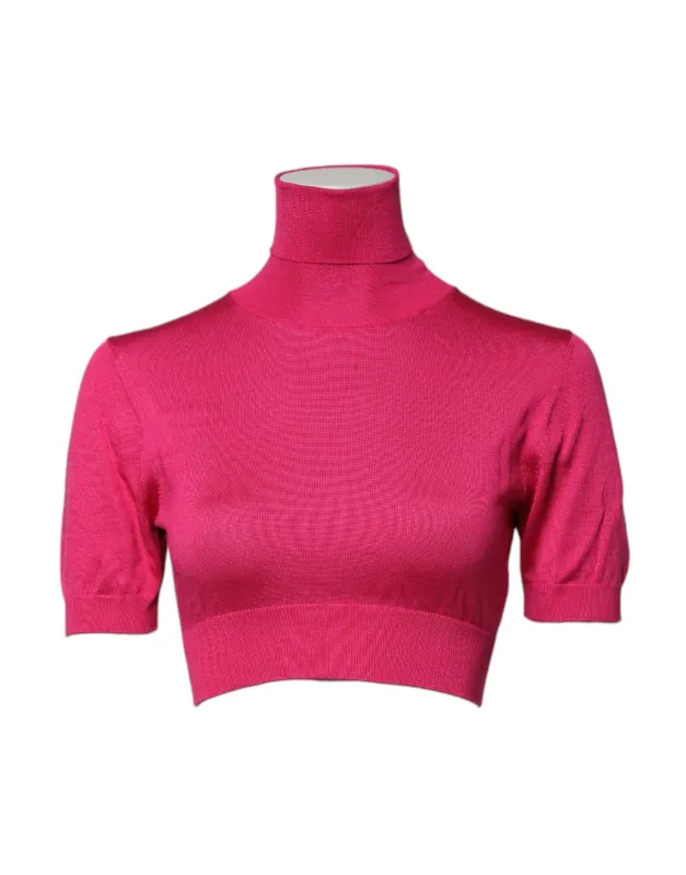 Pink Silk Knitted Turtleneck Cropped Top sold by Lord & Taylor