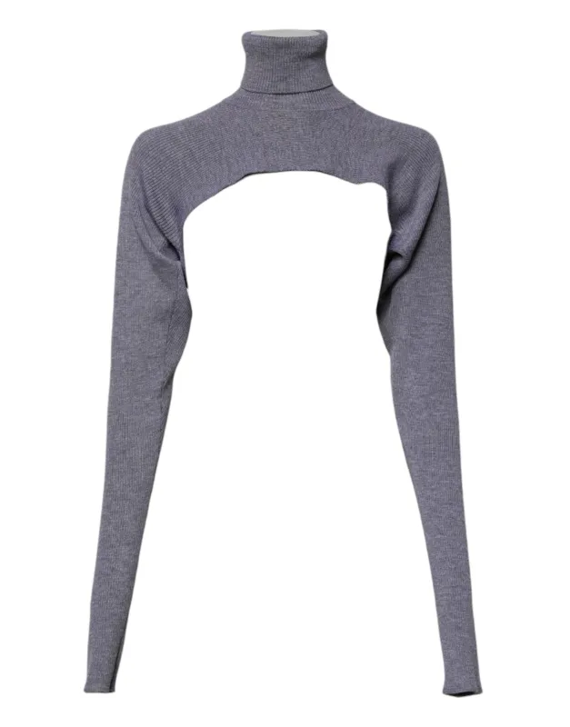 Gray Wool Knit Turtleneck Cropped Top Sweater sold by Lord & Taylor