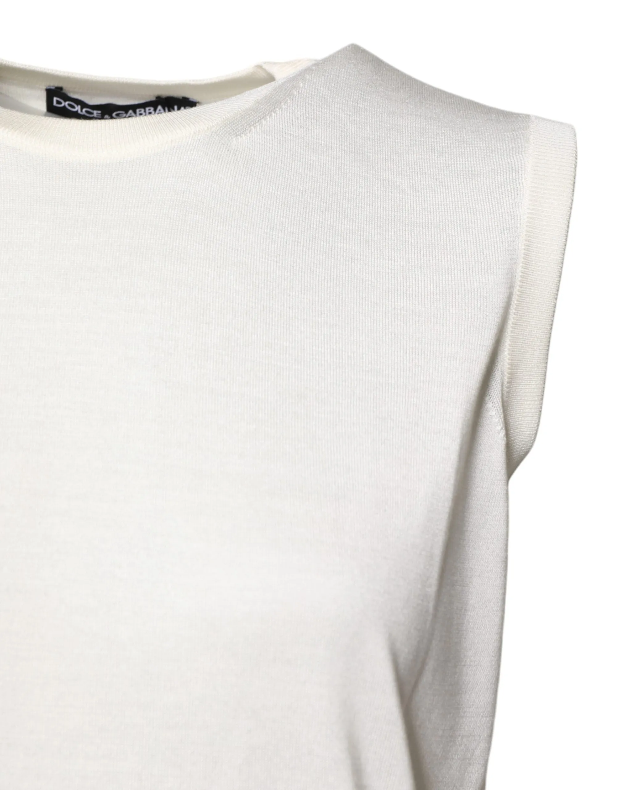 White Silk Round Neck Sleeveless Tank Top sold by Lord & Taylor product image thumbnail 3