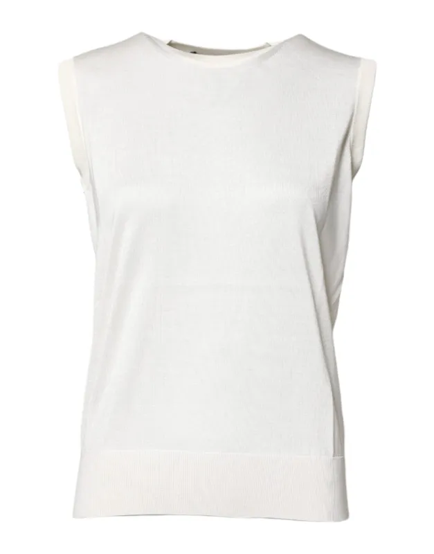 White Silk Round Neck Sleeveless Tank Top sold by Lord & Taylor