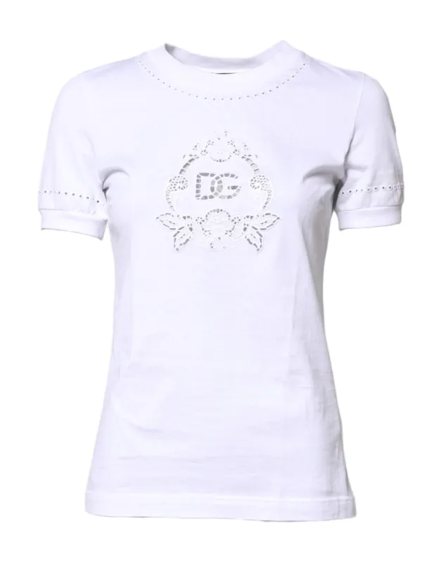 White Cotton Floral Logo Crew Neck T-shirt sold by Lord & Taylor