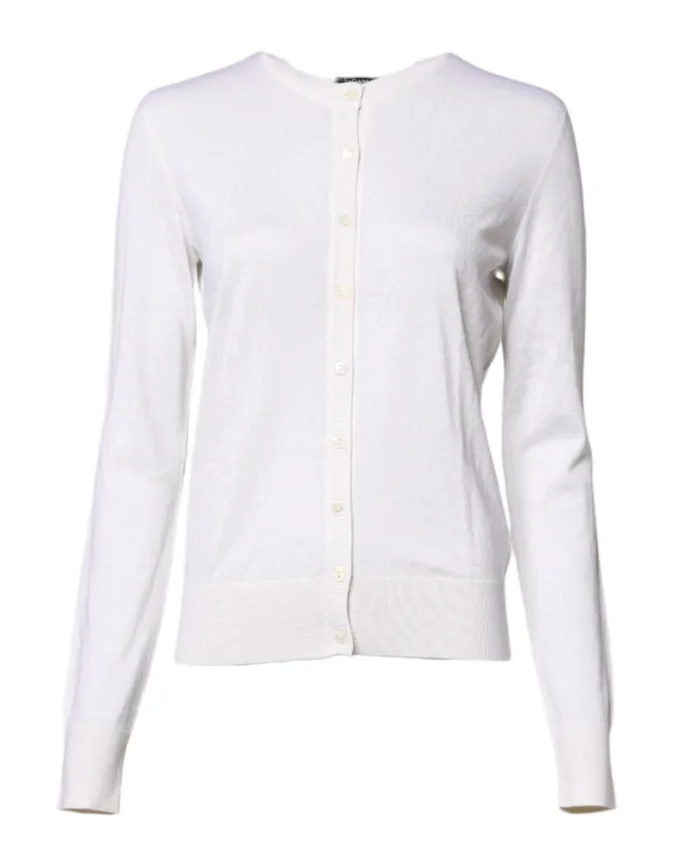 White Cashmere Crew Neck Top Cardigan Sweater sold by Lord & Taylor