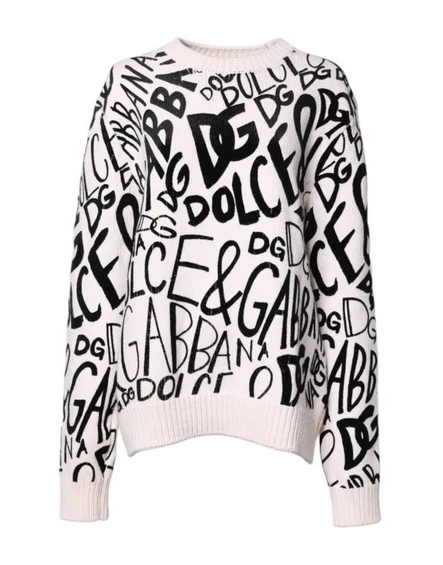 White Black Logo Print Women Pullover Sweater sold by Lord & Taylor