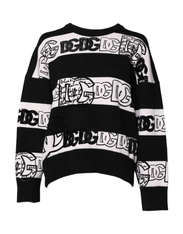 Black White Logo Print Wool Pullover Sweater sold by Lord & Taylor