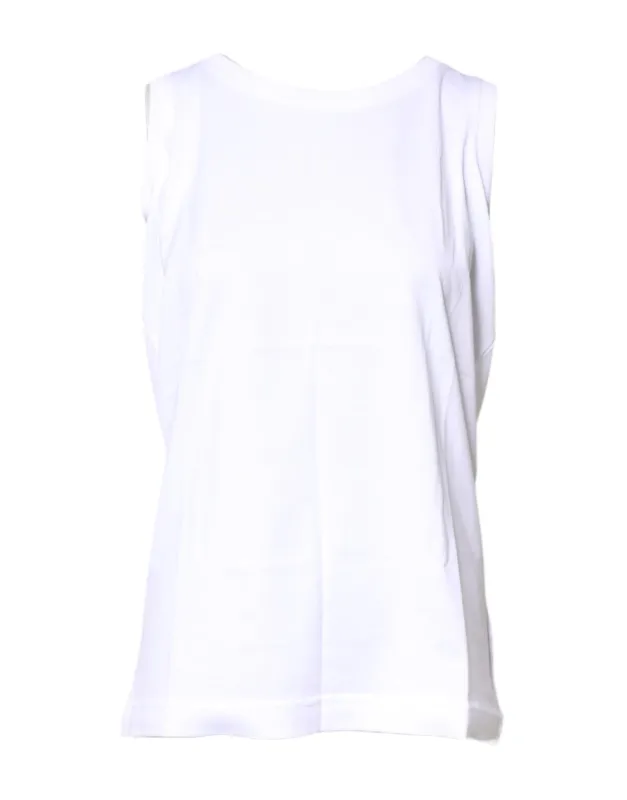 White Cotton Sleeveless Crew Neck T-shirt sold by Lord & Taylor