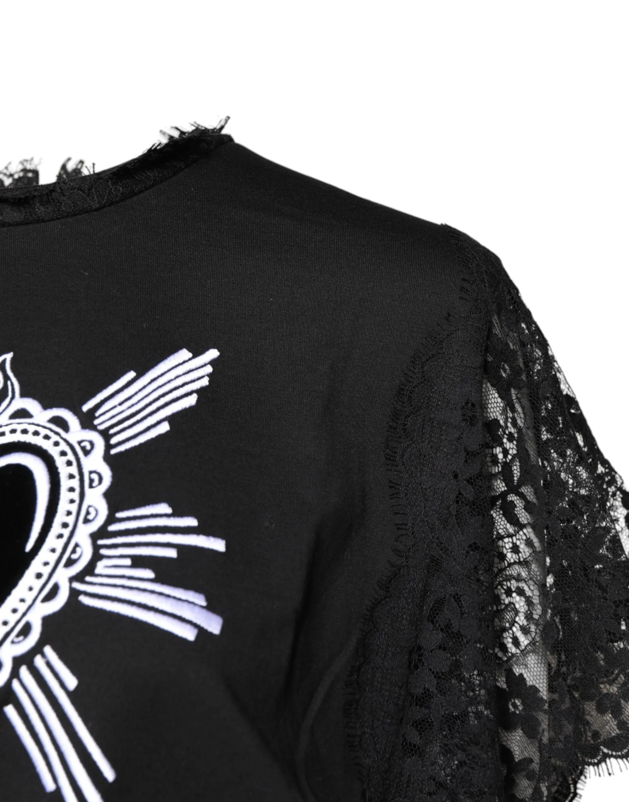 Black Lace Sheer Sacred Heart Crew Neck Top sold by Lord & Taylor product image thumbnail 3