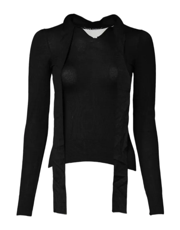 Black Cashmere Ascot Collar Long Sleeve Top sold by Lord & Taylor