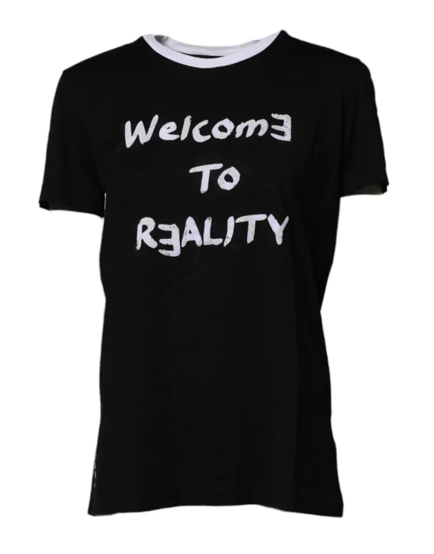 Black Printed Round Neck Top Cotton T-shirt sold by Lord & Taylor