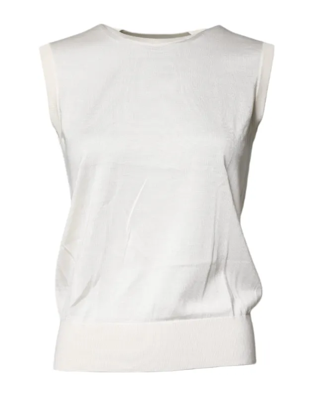 Cream Sleeveless Silk Round Neck Tank Top sold by Lord & Taylor