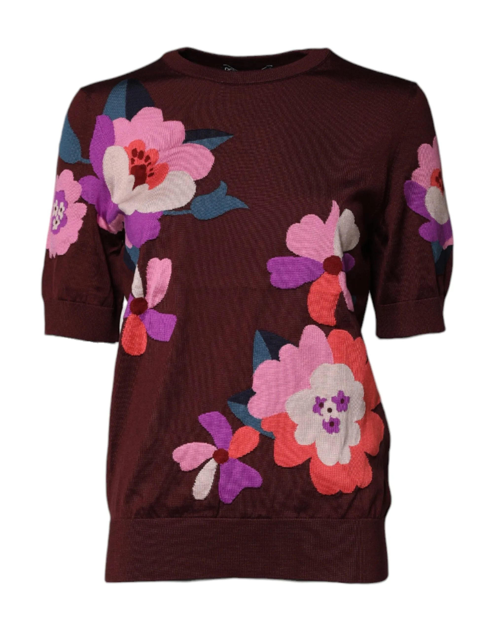 Maroon Floral Silk Crew Neck Blouse Top sold by Lord & Taylor product image thumbnail 2