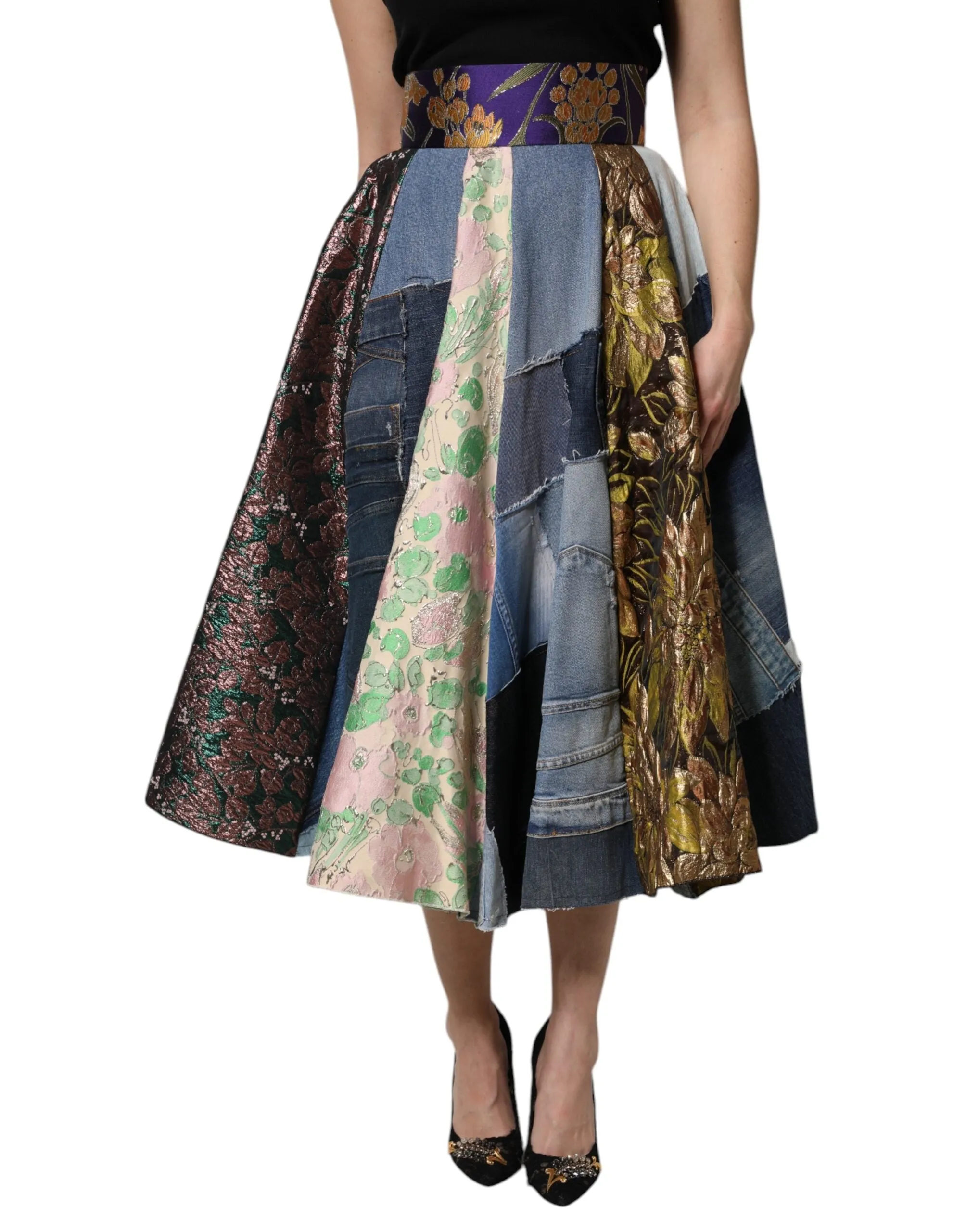Multicolor Patchwork High Waisted Midi Skirt sold by Lord & Taylor