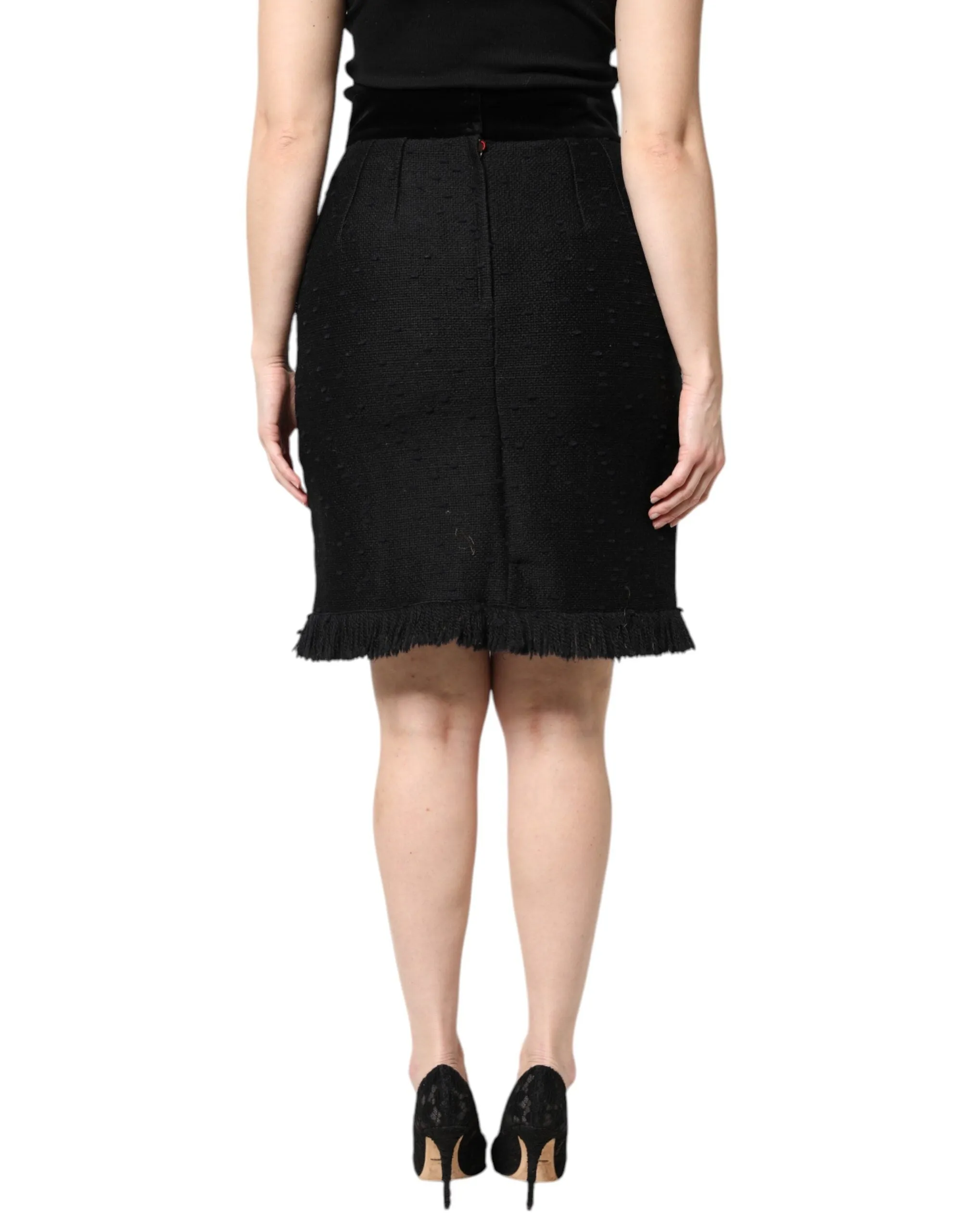 Black Wool Fringe High Waist Pencil Mini Skirt sold by Lord & Taylor product image thumbnail 4