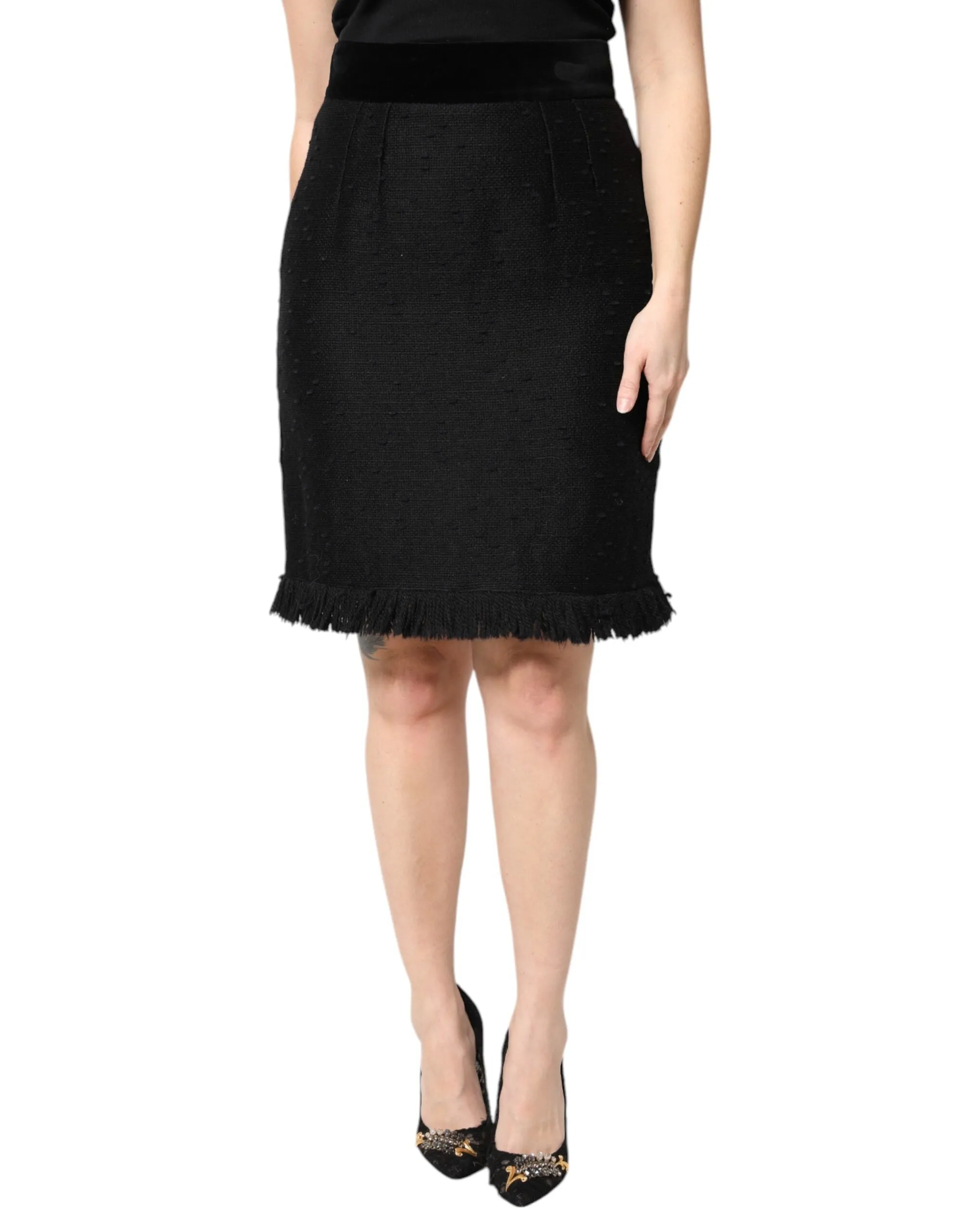 Black Wool Fringe High Waist Pencil Mini Skirt sold by Lord & Taylor product image thumbnail 2