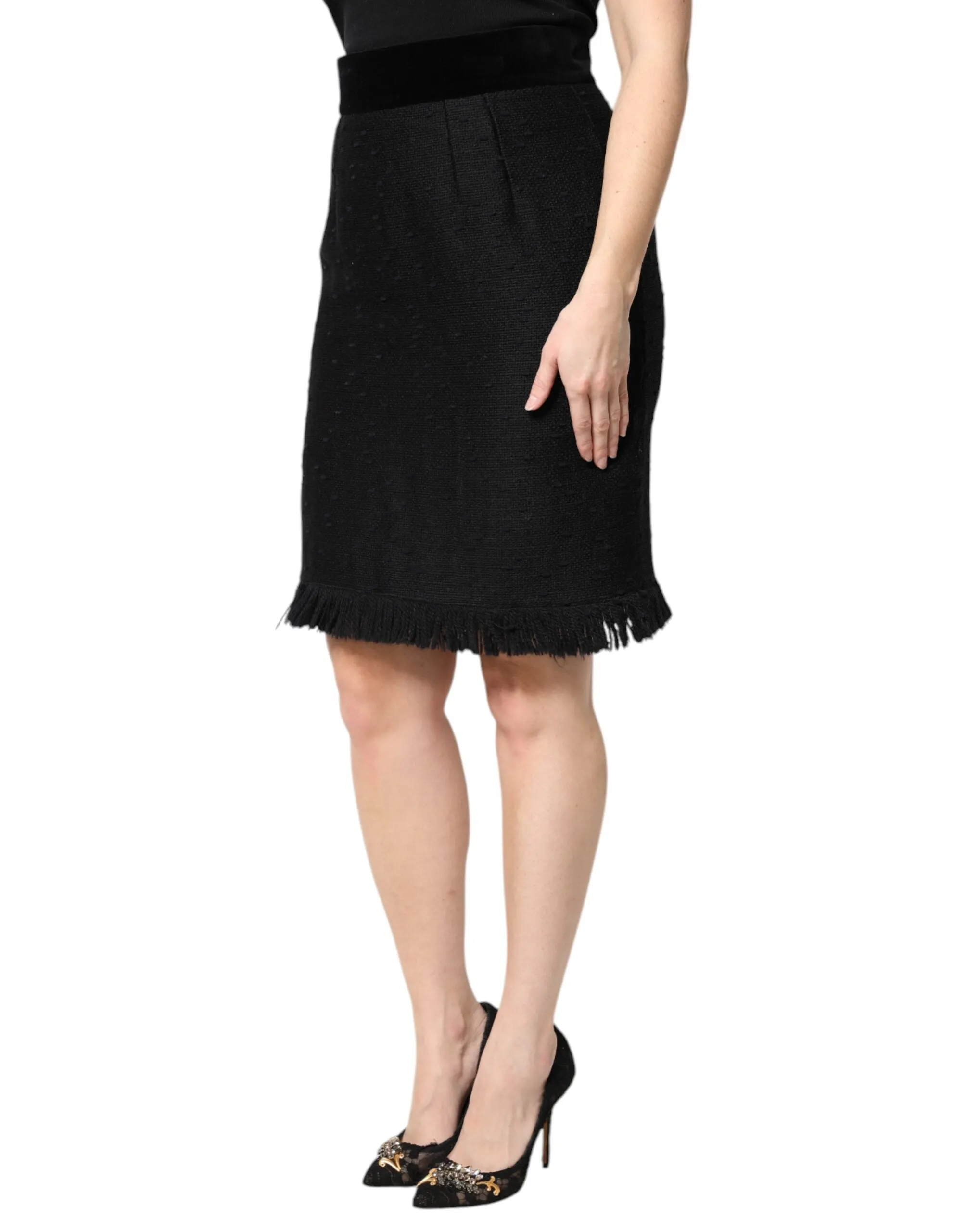 Black Wool Fringe High Waist Pencil Mini Skirt sold by Lord & Taylor product image thumbnail 3