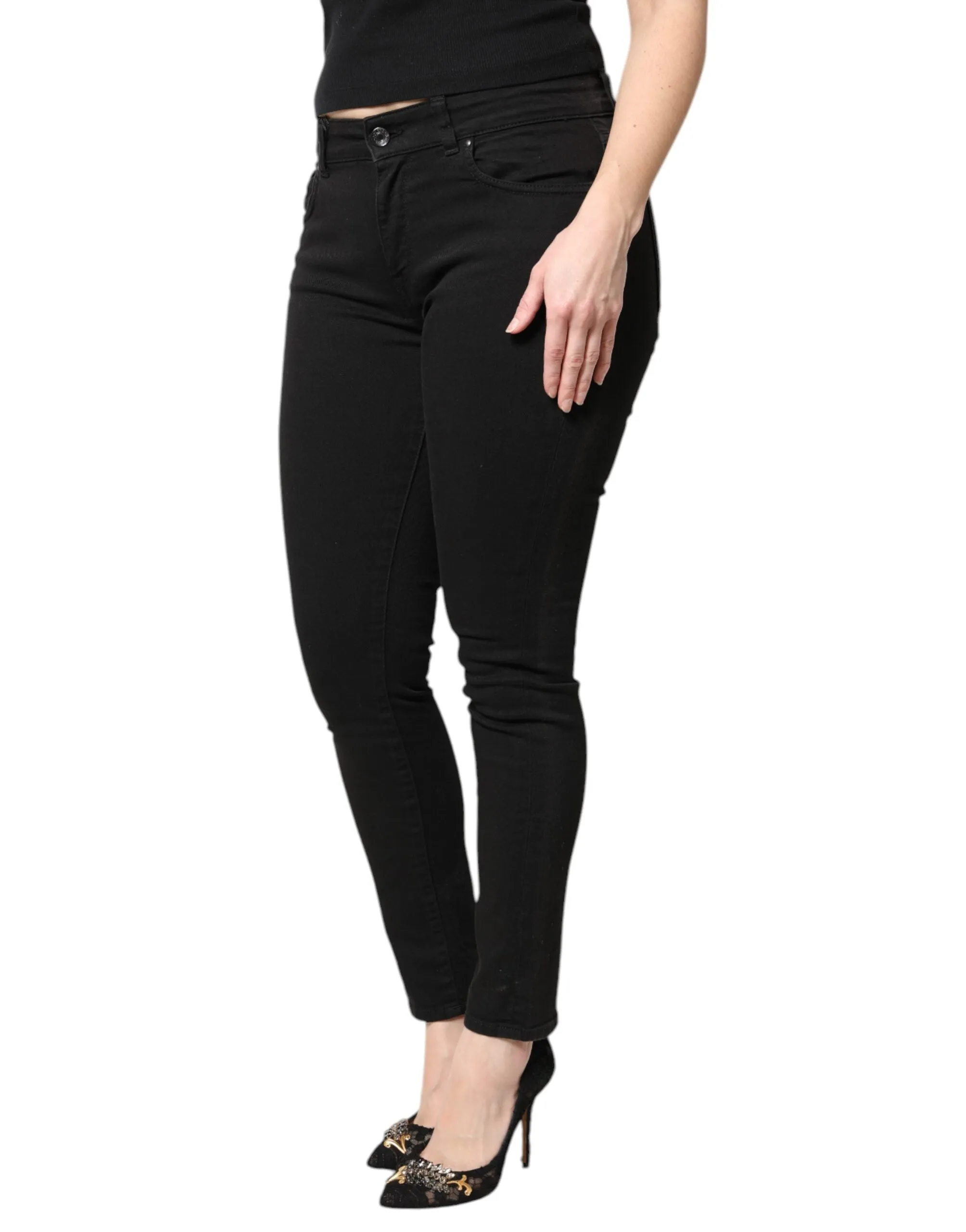 Black Cotton Mid Waisted Skinny Denim Jeans sold by Lord & Taylor product image thumbnail 3