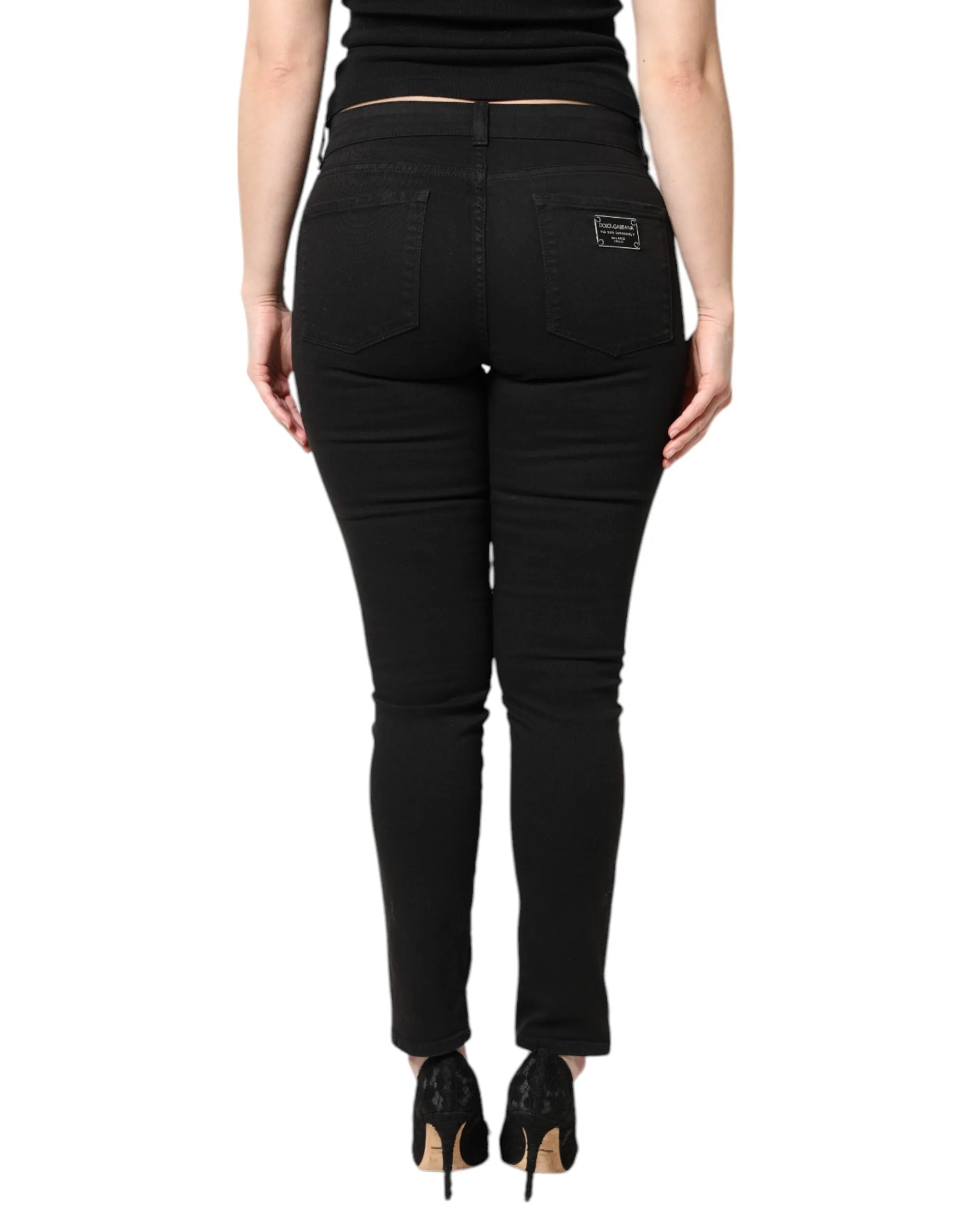 Black Cotton Mid Waisted Skinny Denim Jeans sold by Lord & Taylor product image thumbnail 4