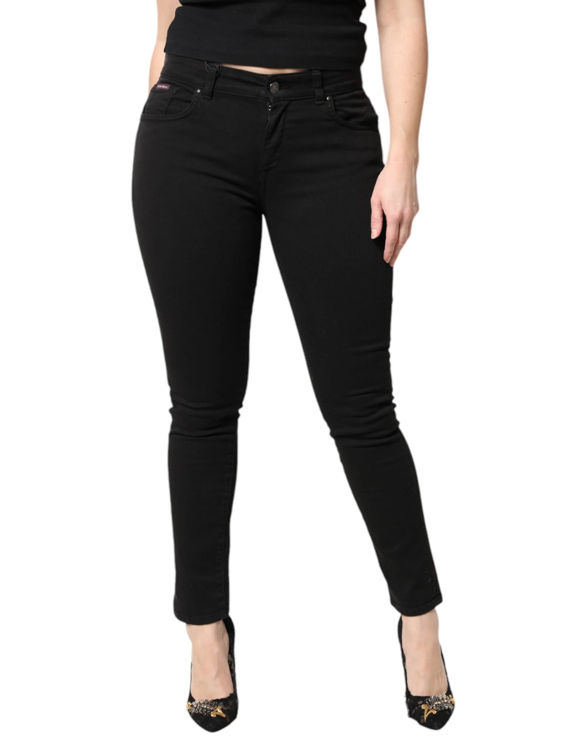 Black Cotton Mid Waisted Skinny Denim Jeans sold by Lord & Taylor