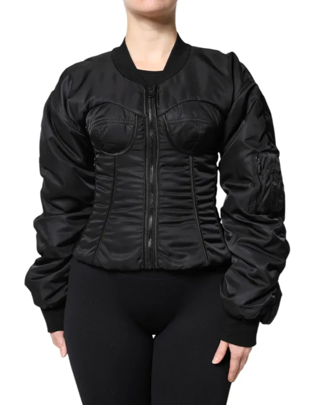 Black Nylon Full Zip Bustier Corset Jacket sold by Lord & Taylor