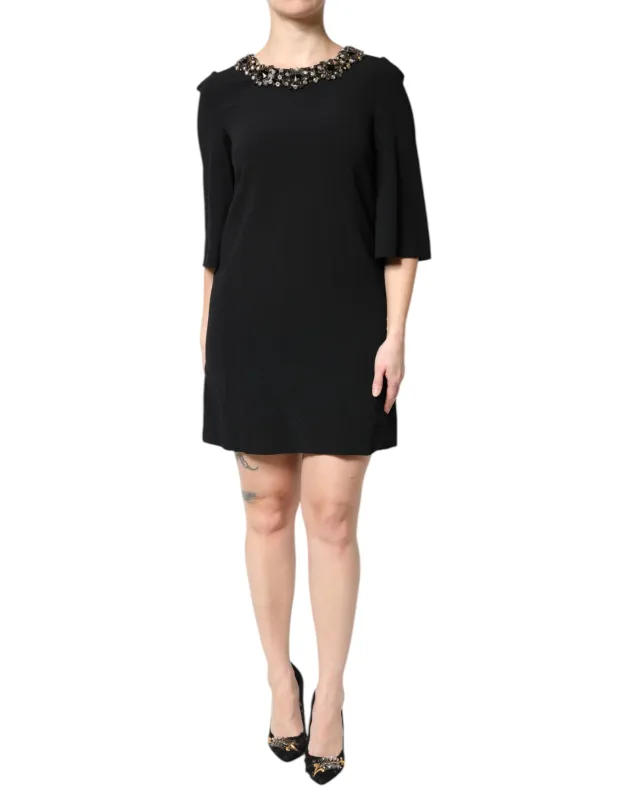 Black Crystal Embellished Round Neck Mini Dress sold by Lord & Taylor