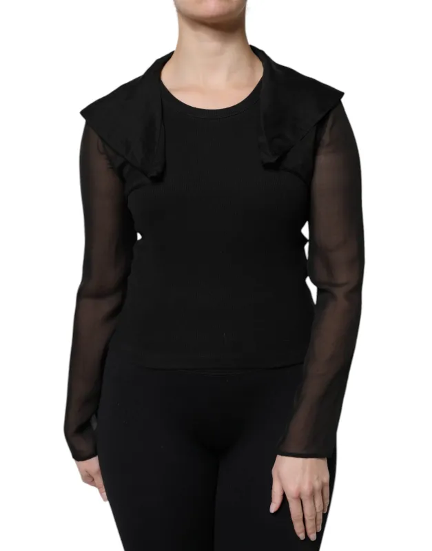 Black Silk Sheer Long Sleeves Blouse Top sold by Lord & Taylor