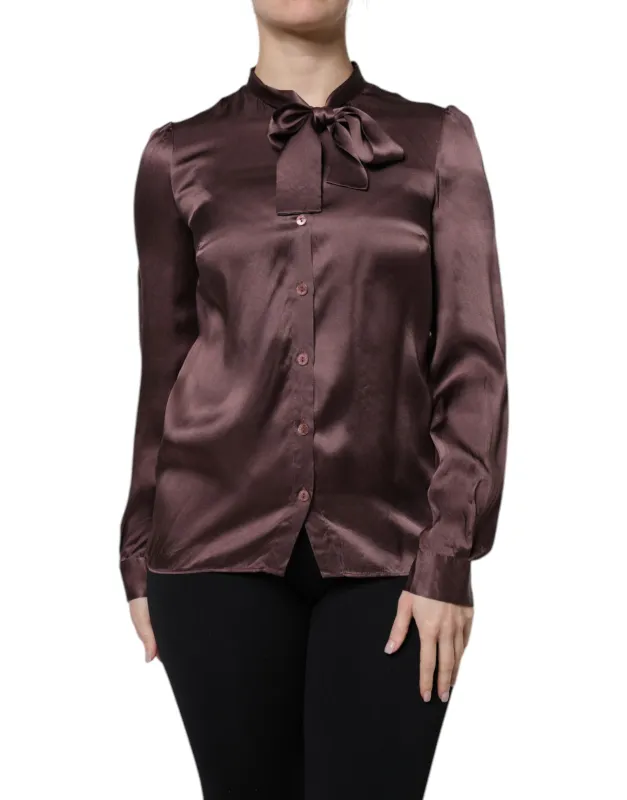 Brown Ascot Collar Long Sleeve Blouse Top sold by Lord & Taylor