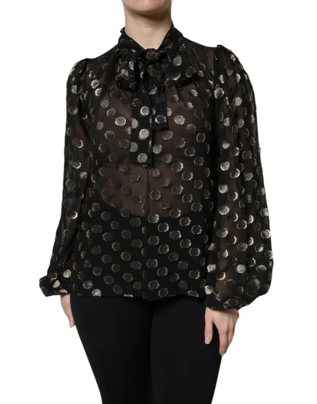 Black Sheer Tied Neck Polka Dots Blouse Top sold by Lord & Taylor