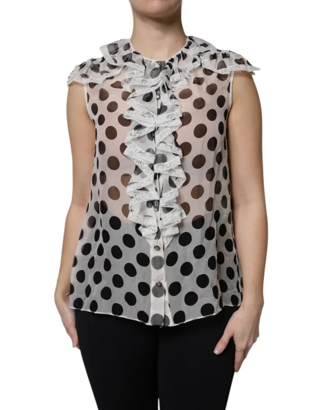 White Black Polka Dot Cotton Sleeveless Top sold by Lord & Taylor