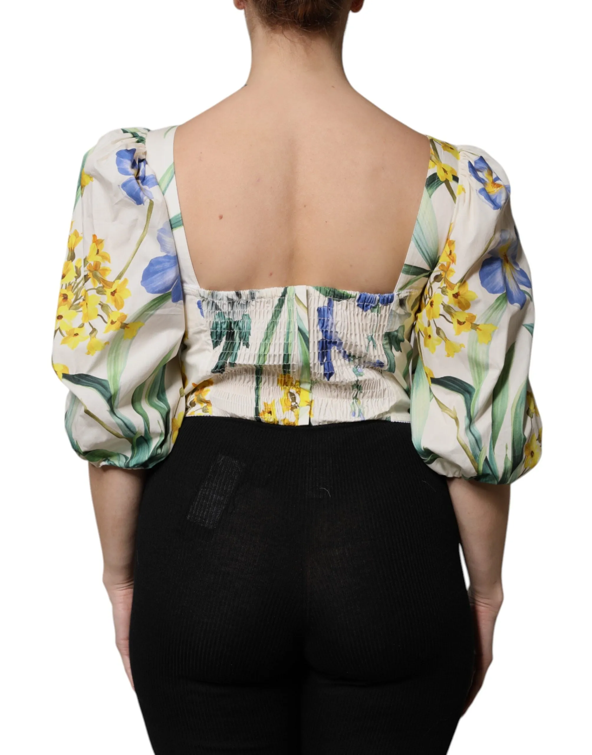 White Floral Puff Sleeves Crop Blouse Top sold by Lord & Taylor product image thumbnail 4
