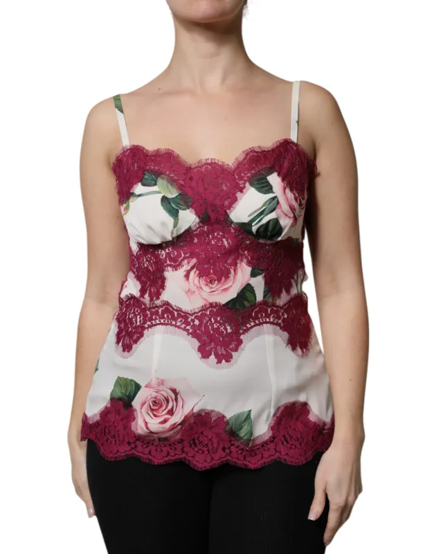 White Rose Print Satin Lace Tank Top Lingerie sold by Lord & Taylor