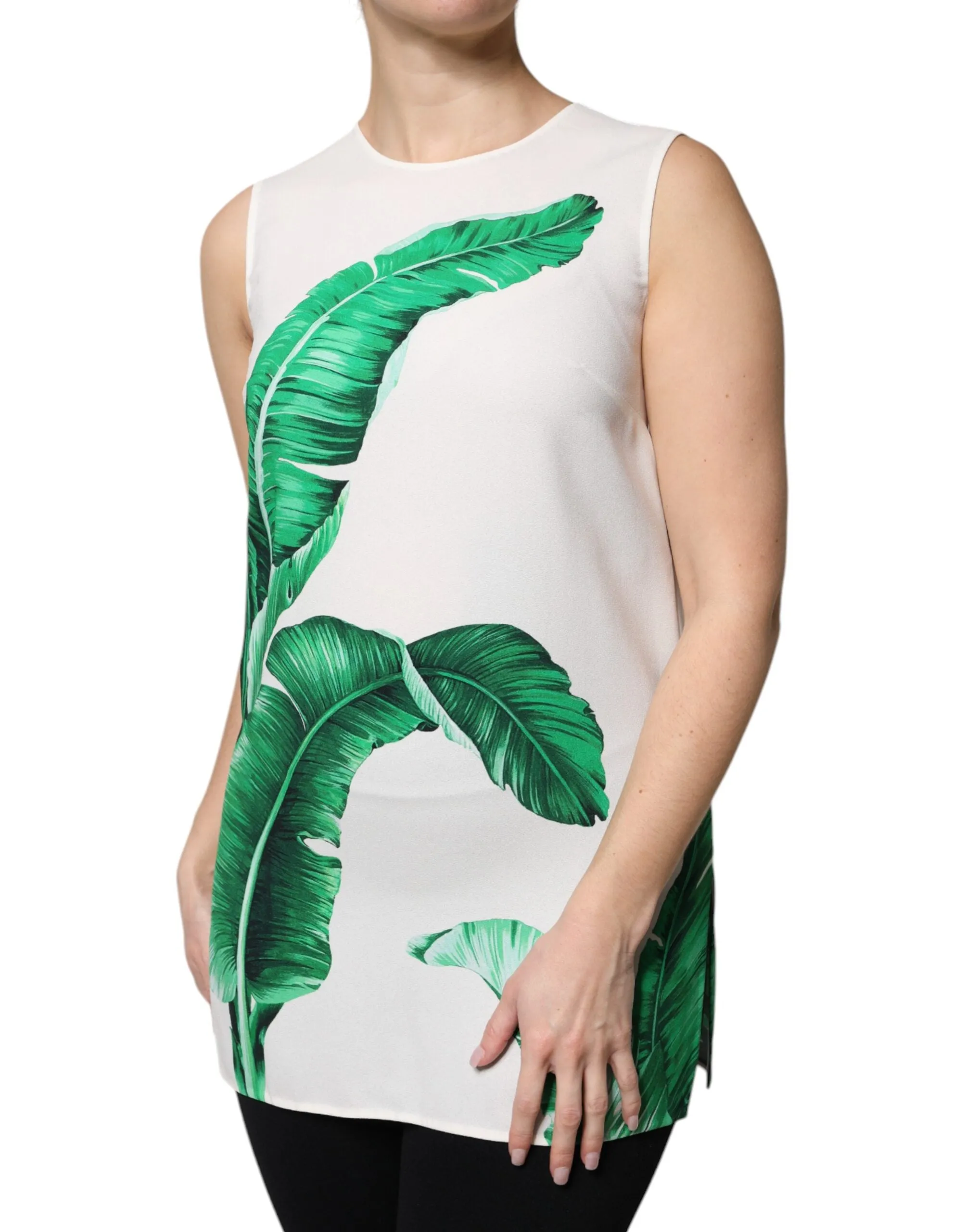White Banana Leaf Print Round Neck Tank Top sold by Lord & Taylor product image thumbnail 3