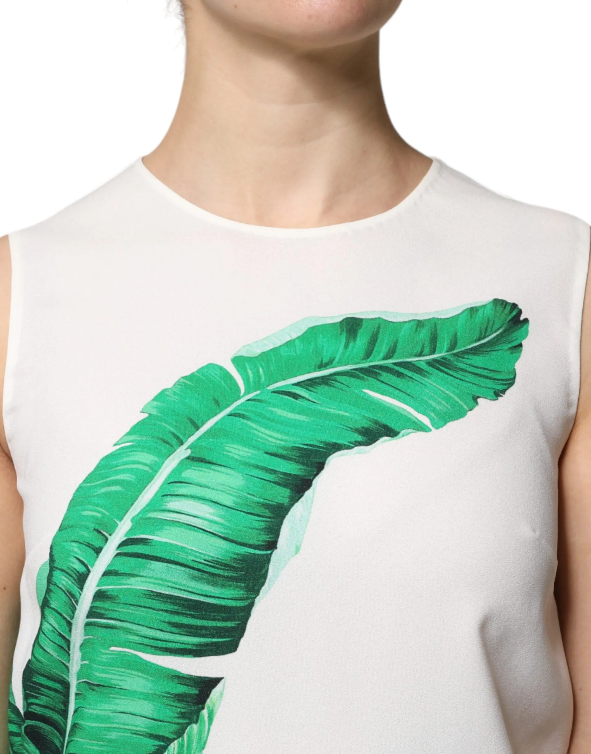 White Banana Leaf Print Round Neck Tank Top sold by Lord & Taylor product image thumbnail 5