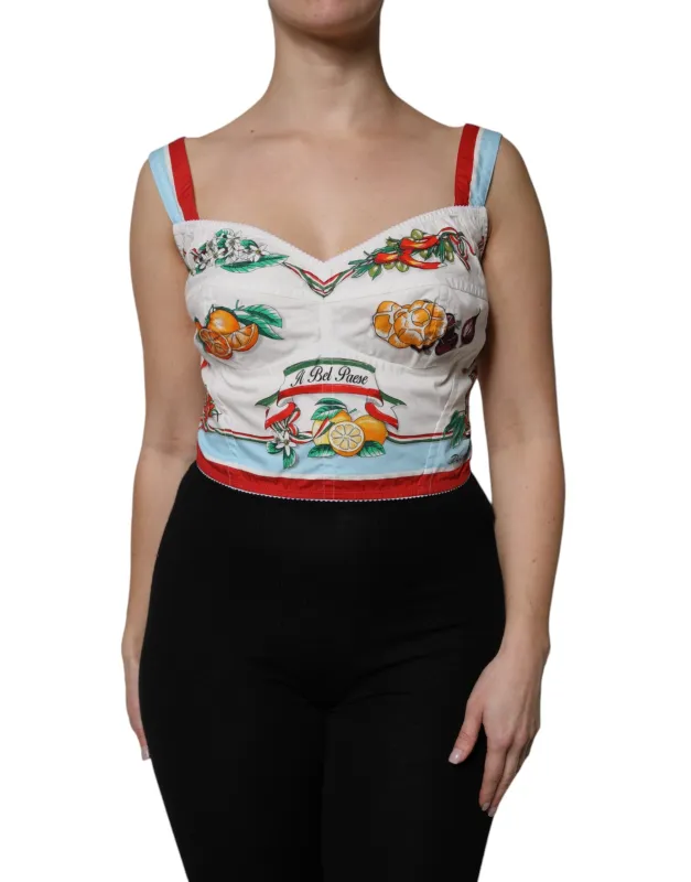 White Vegetable Print Sweetheart Cropped Top sold by Lord & Taylor