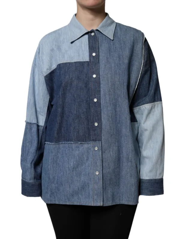 Blue Cotton Button Up Collared Long Sleeve Top sold by Lord & Taylor